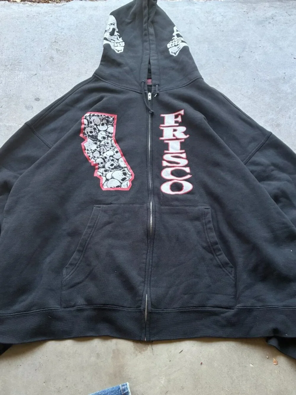 Y2K Grail Frisco Choppers Skull Hood Flame Sleeve Full Zip Hoodie